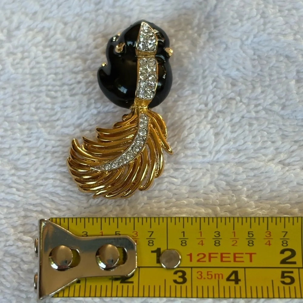 Vintage Puccini Black Enamel Skunk Brooch with Rhinestones - Picture 9 of 14
